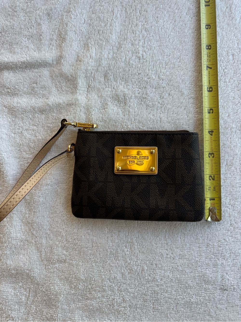 Michael Kors Signature Brown Logo Wristlet Gold Hardware NWOT